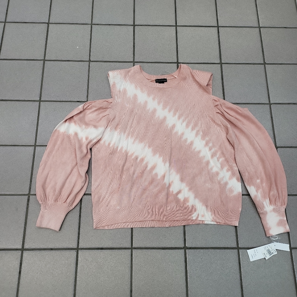 NWT Women's 3X Design365 Tie-Die Sweater Cut-Out Shoulders pink & white